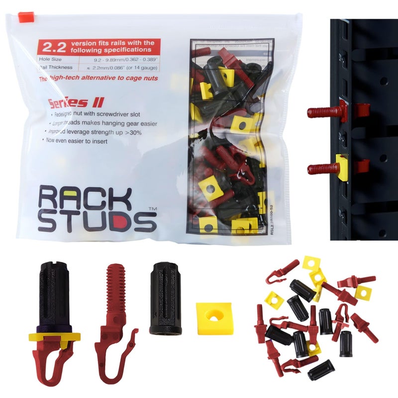 Rackstuds R100 Series II - Server Rack Screws 100 Pack | Cage Nut Replacement | Red 2.22mm/0.086" | A Faster, Easier Solution for Rack mounting Gear in 19" Racks with Square Punched Vertical Rails - Image 1